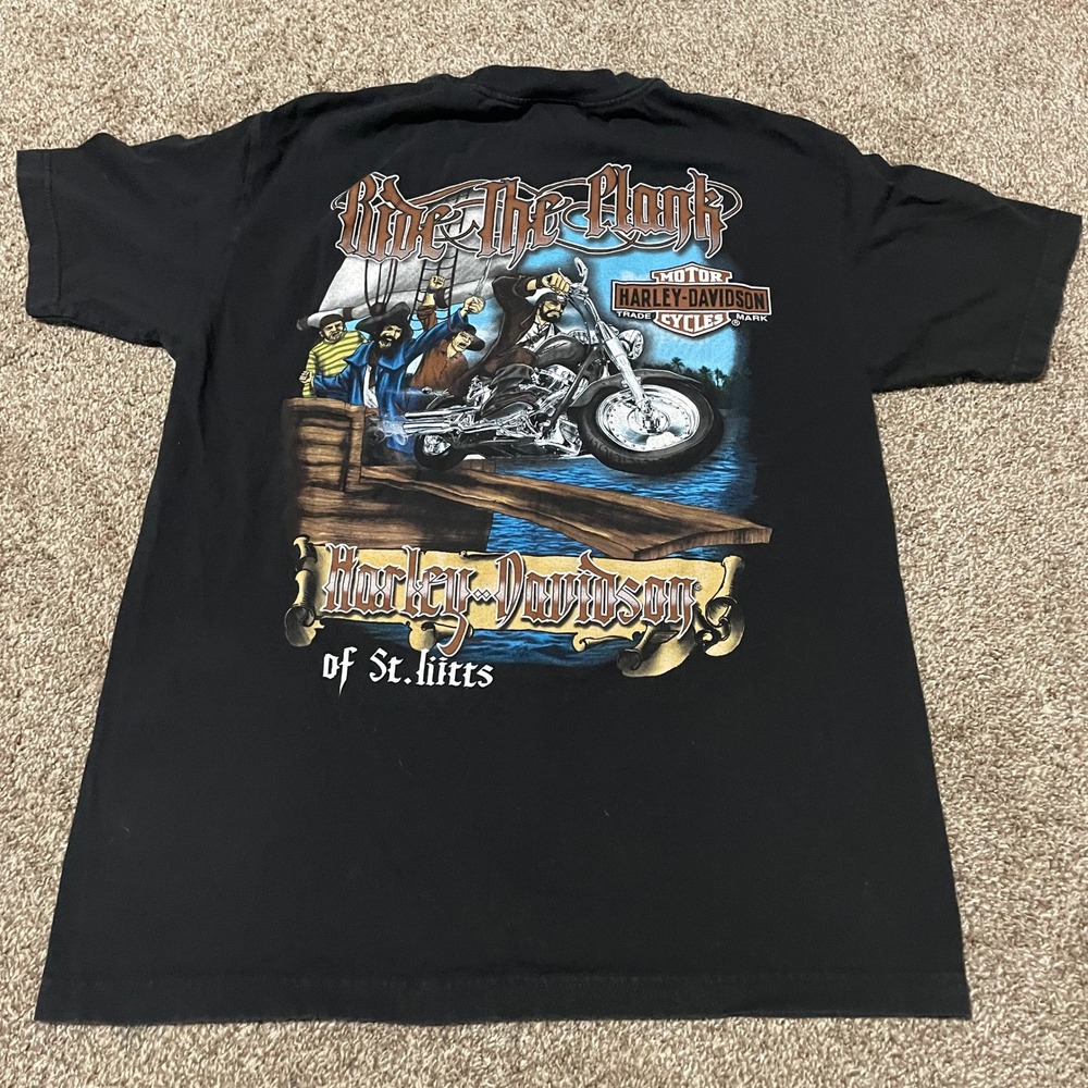 Harley Davidson St Kitts T Shirt Ride The Plank Pirate Black Mens XL Modified V - Picture 2 of 5